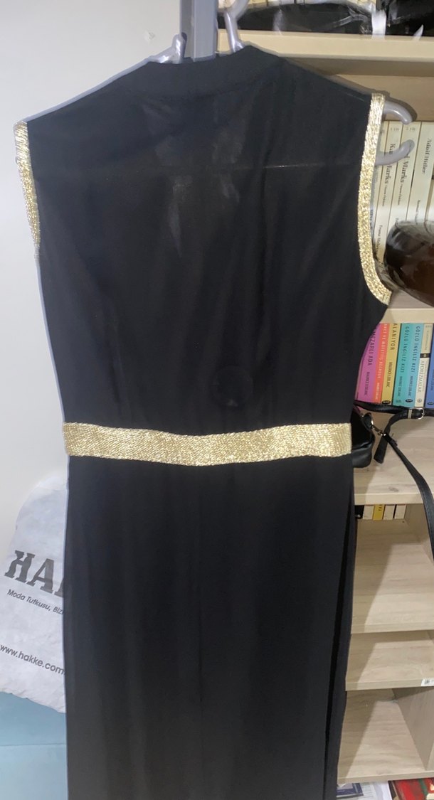 Siyah Drapeli Uzun Abiye Elbise - Görsel 4