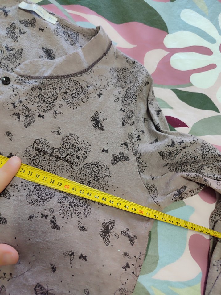 Uzun Kollu Desenli Bej gecelik - Görsel 4