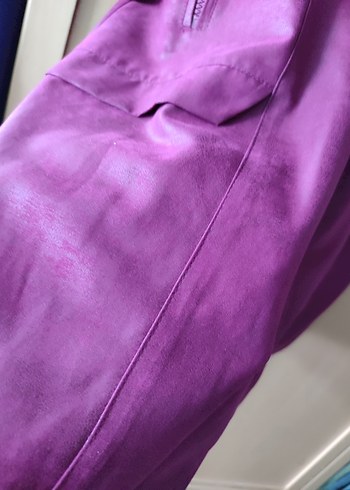 Parlak Mor Kadın Deri Uzun Yağmurluk - Görsel 2