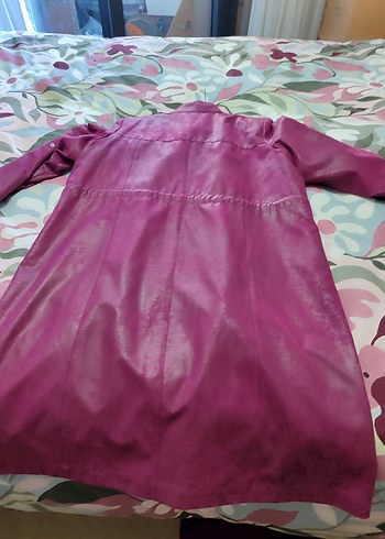 Parlak Mor Kadın Deri Uzun Yağmurluk - Görsel 7