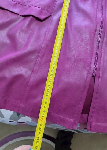 Parlak Mor Kadın Deri Uzun Yağmurluk - Görsel 4