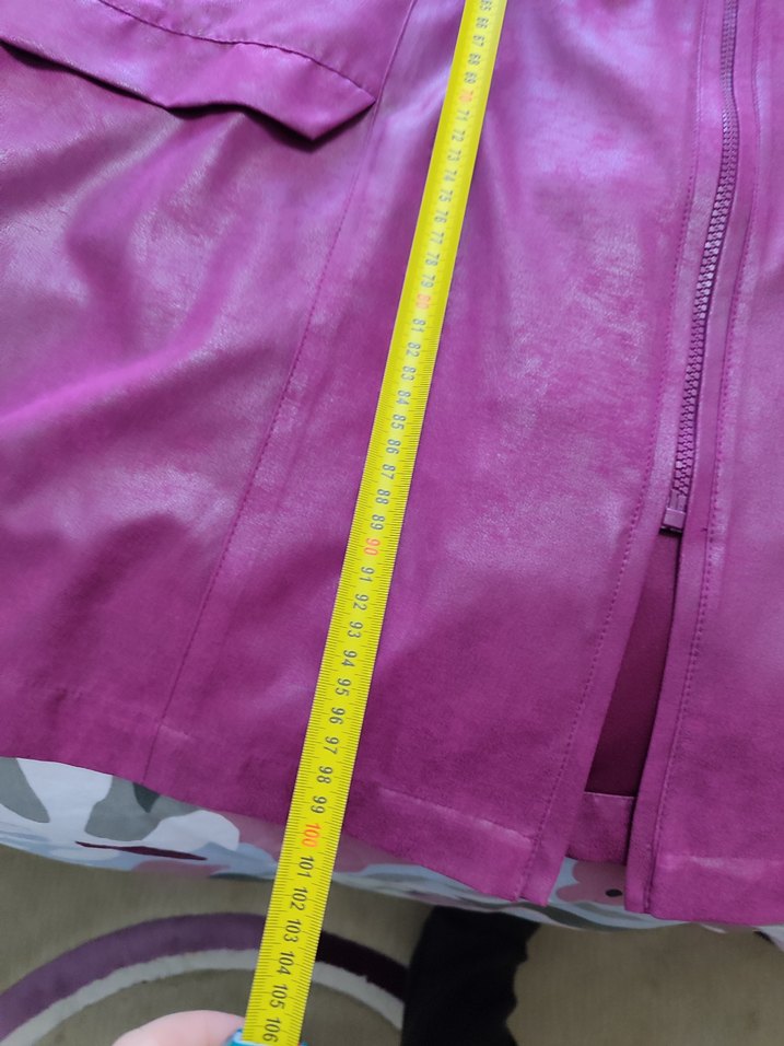 Parlak Mor Kadın Deri Uzun Yağmurluk - Görsel 4
