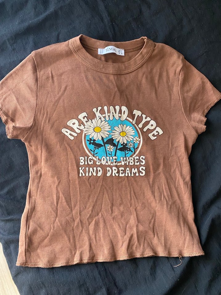 Kadın Kahverengi Baskılı Kısa Kollu Tişört - Görsel 2