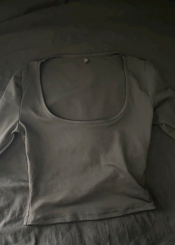 Siyah Kadın Uzun Kollu Fitted Bluz U yaka - Görsel 2