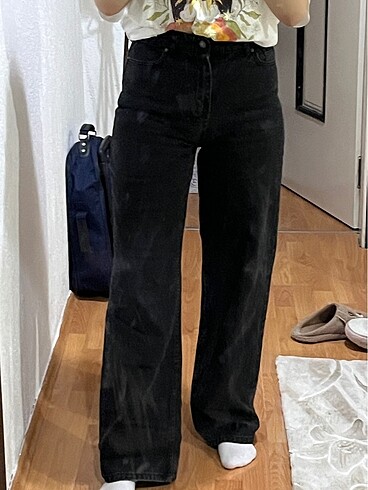 38 Beden Siyah Wide leg Jean