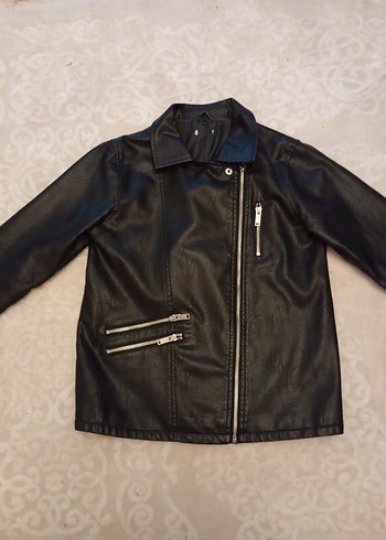çoçuk Siyah Deri Biker Ceket