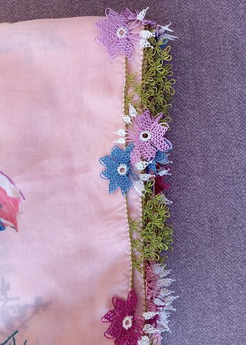 iğne oyalı Pembe Bohem Kadın Fuları - Görsel 4