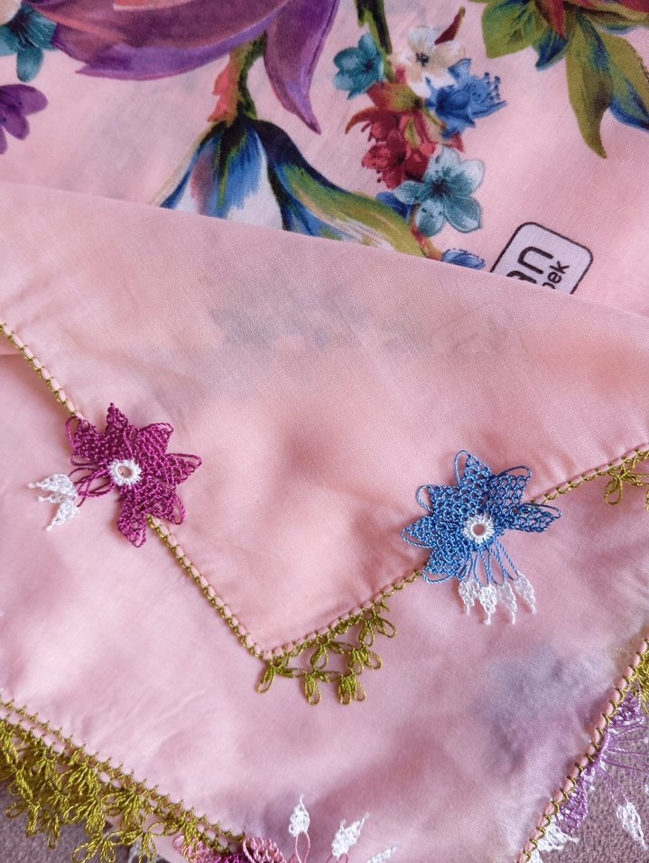 iğne oyalı Pembe Bohem Kadın Fuları - Görsel 3