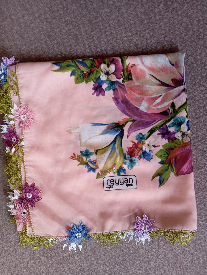 iğne oyalı Pembe Bohem Kadın Fuları - Görsel 2