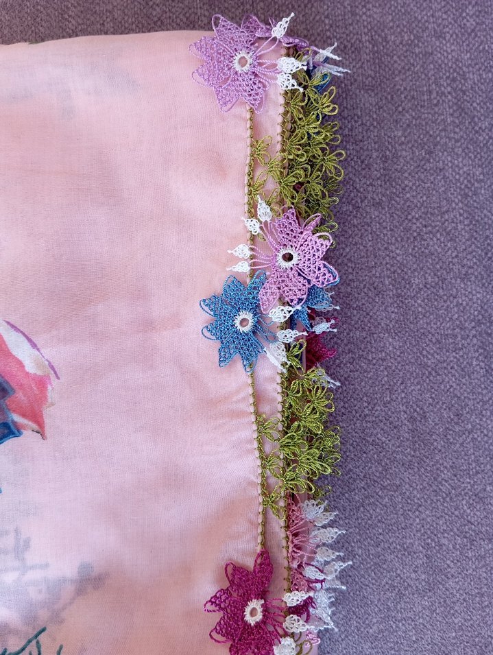 iğne oyalı Pembe Bohem Kadın Fuları - Görsel 4