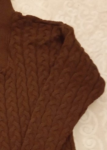 Kahverengi Yarım Fermuarlı Örgü Kadın Kazak - Görsel 3