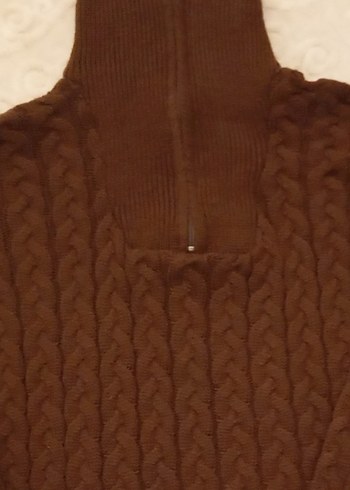 Kahverengi Yarım Fermuarlı Örgü Kadın Kazak - Görsel 2