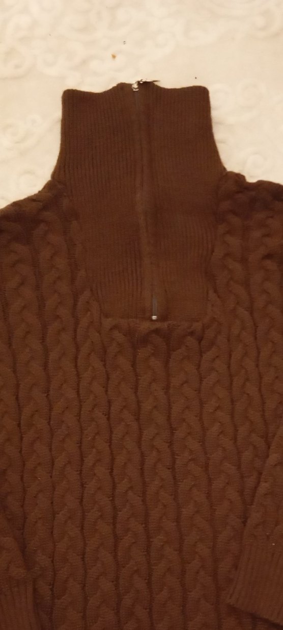 Kahverengi Yarım Fermuarlı Örgü Kadın Kazak - Görsel 2