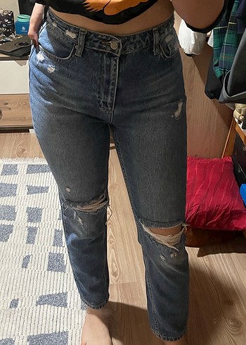 36 Beden lacivert Renk milla yırtık mom jeans