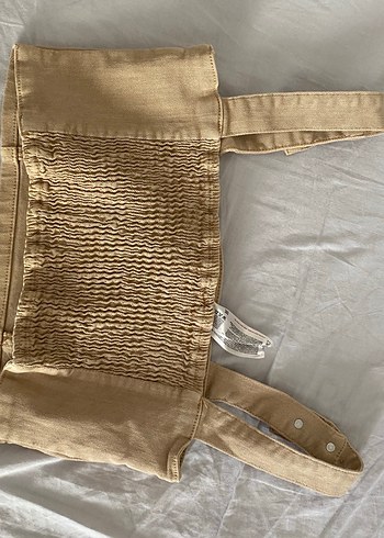 s Beden camel Renk Bej Düğmeli Denim Crop Top