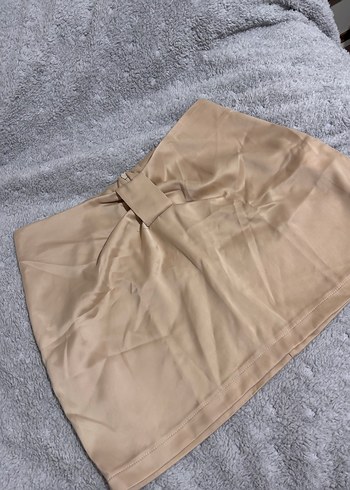 Bej Saten Mini Etek - Görsel 3