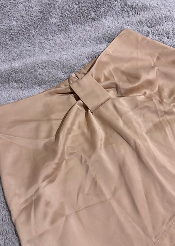 Bej Saten Mini Etek - Görsel 2