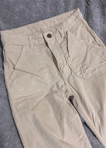 Bej Rahat Kesim Kadife Kumaş Pantolon - Görsel 2