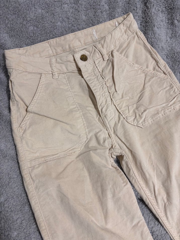 Bej Rahat Kesim Kadife Kumaş Pantolon - Görsel 2