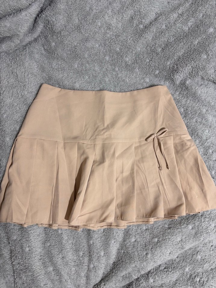 Bej Pilili Midi Mini Etek - Görsel 2