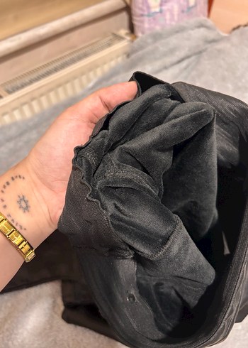 Siyah Parlak Deri İçi Şardonlu Tayt - Görsel 3