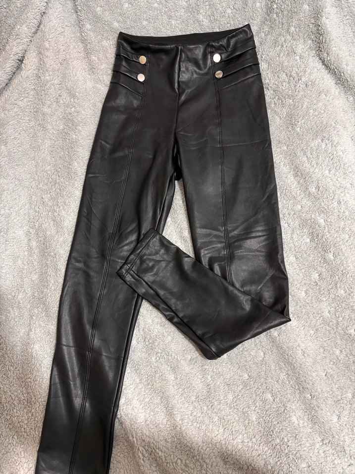 Siyah Parlak Deri İçi Şardonlu Tayt - Görsel 2