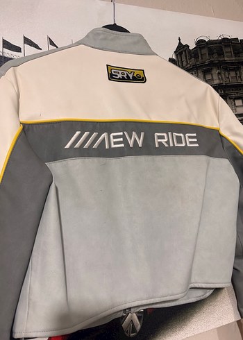 Gri Baskılı Kısa Deri Biker Ceket - Görsel 4