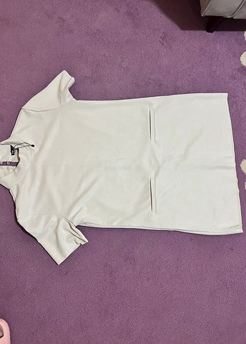 Beyaz Yarım Kollu Yüksek Yaka Kadın Elbise - Görsel 2