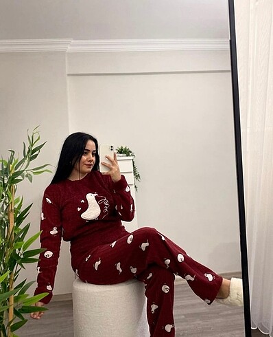 Diğer Bordo Polar Pijama Takım