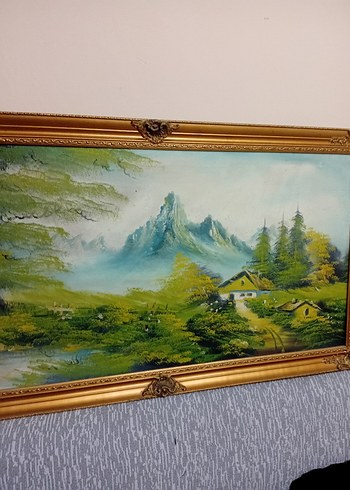 Altın Renk Parlak Çerçeveli Doğa Manzarası Tablosu - Görsel 2