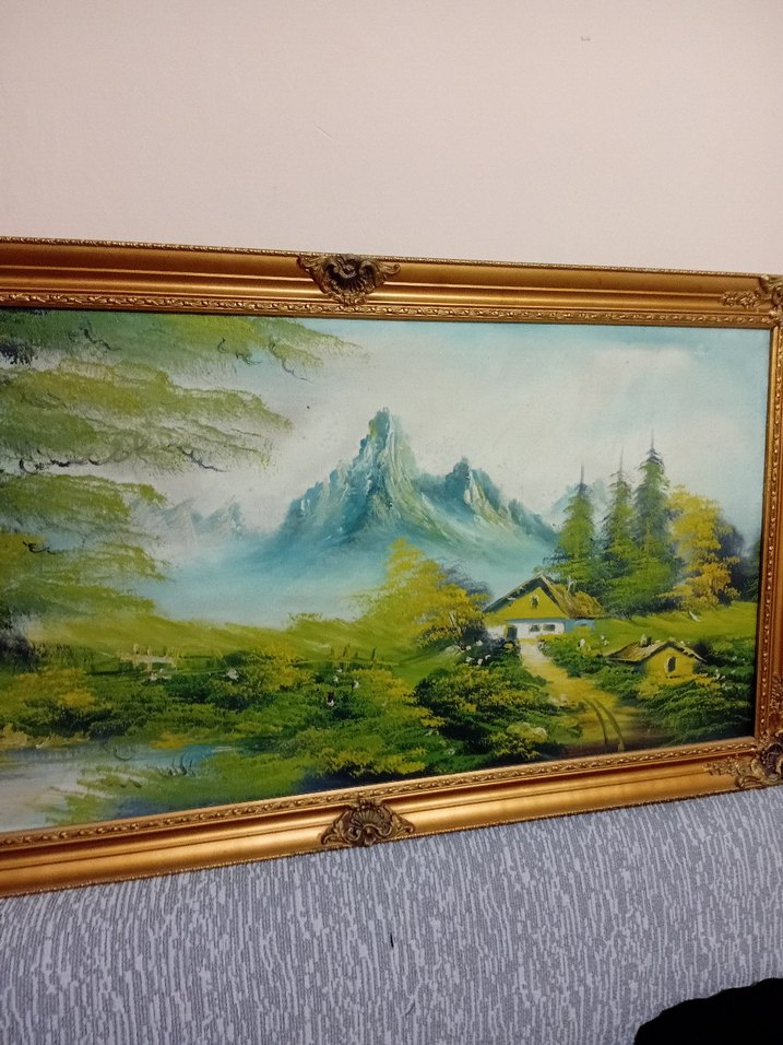 Altın Renk Parlak Çerçeveli Doğa Manzarası Tablosu - Görsel 2