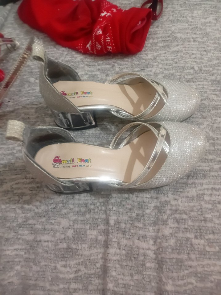 Glitterlı Gri Blok Topuklu çocuk abiye - Görsel 4