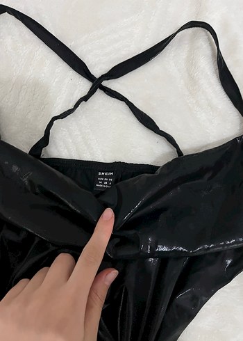 m Beden Siyah Drapeli Strappy Midi Gotik Elbise