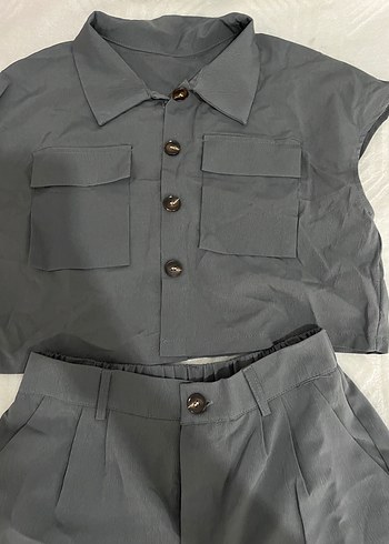 Zara Gri Kadın Kısa Kollu Kumaş Tulum
