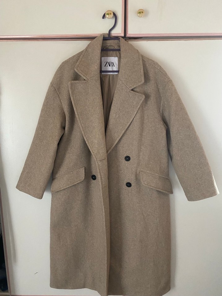 Zara oversize Bej çift düğmeli kaban - Görsel 2