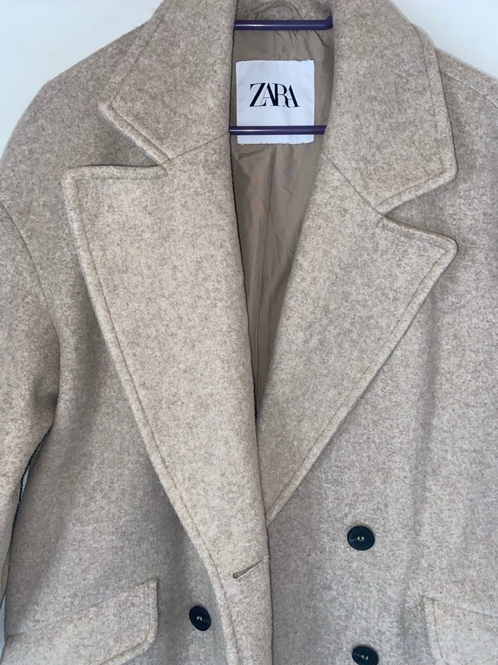 Zara oversize Bej çift düğmeli kaban - Görsel 4