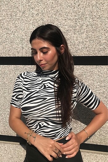 Koton Kadın zebra desen kısa kol içlik bluz üst