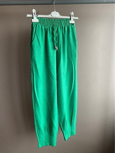 m Beden Kadın keten yeşil bol şalvar pantolon