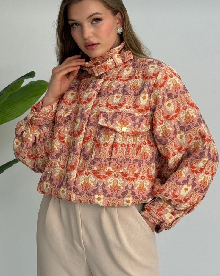 Bohem Desenli Düğmeli Kadın Ceket - Görsel 2
