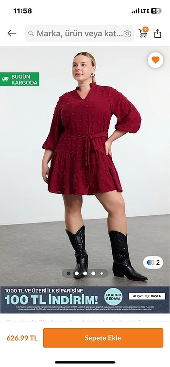 Trendyol & Milla Bordo elbise