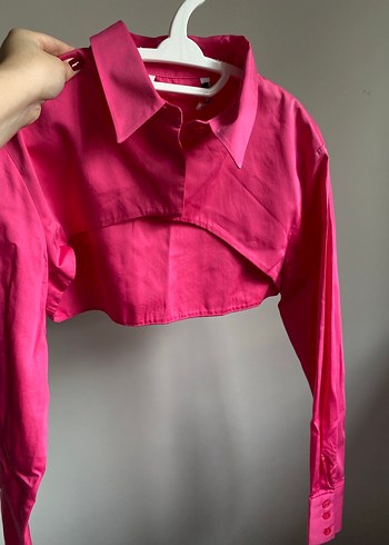 Trendyol & Milla Pembe Düğmeli Uzun Kollu Crop Gömlek