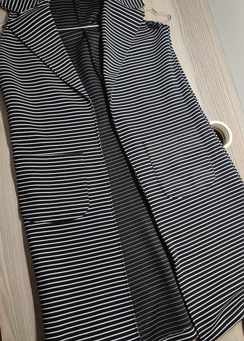 Çizgili Siyah Gri Midi Yelek - Görsel 3
