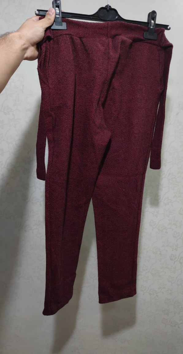 Bordo Kadın sentetik kumaş Pantolon - Görsel 2