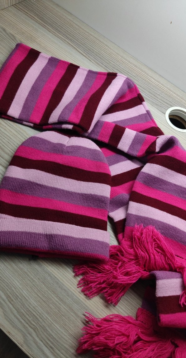 Renkli Çizgili Örgü Çocuk Bere ve Atkı Seti - Görsel 2