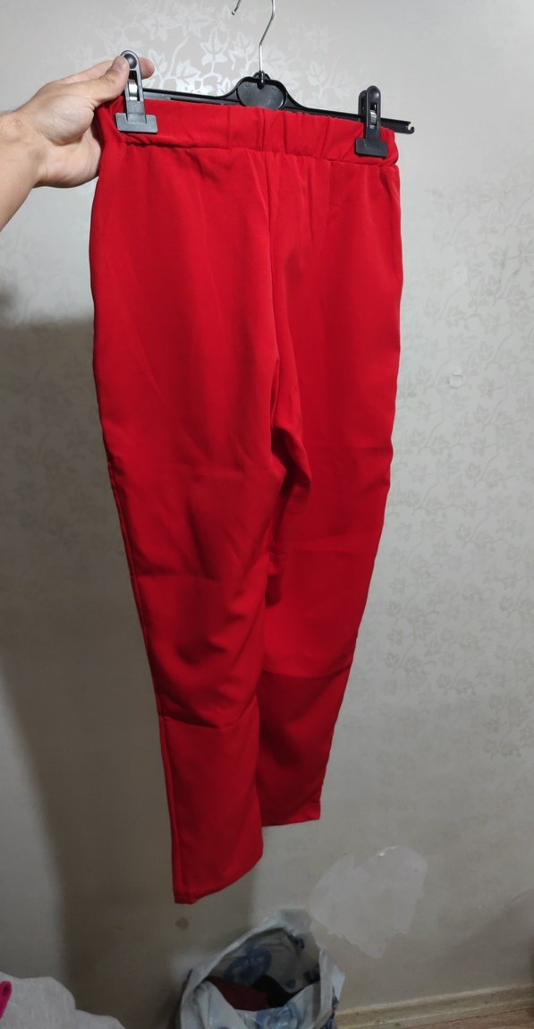 Kırmızı Kadın Midi Jarse Kumaş Pantolon - Görsel 2