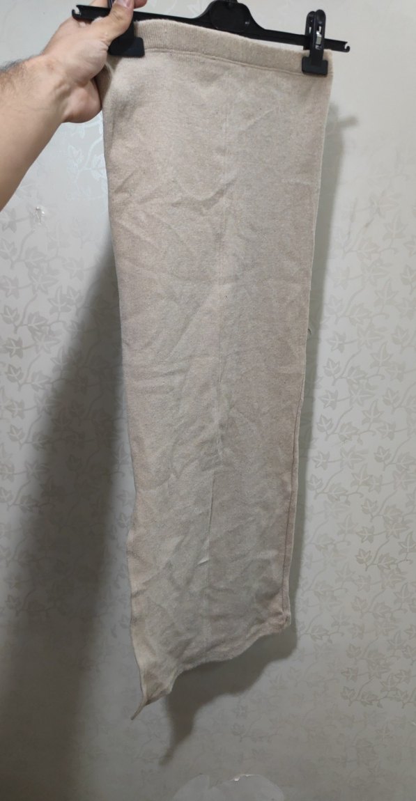 Bej Kadın Triko İki Yandan Yırtmaçlı Etek - Görsel 2