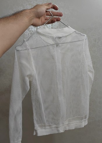 Kadın Beyaz Fermuarlı File Ceket - Görsel 2