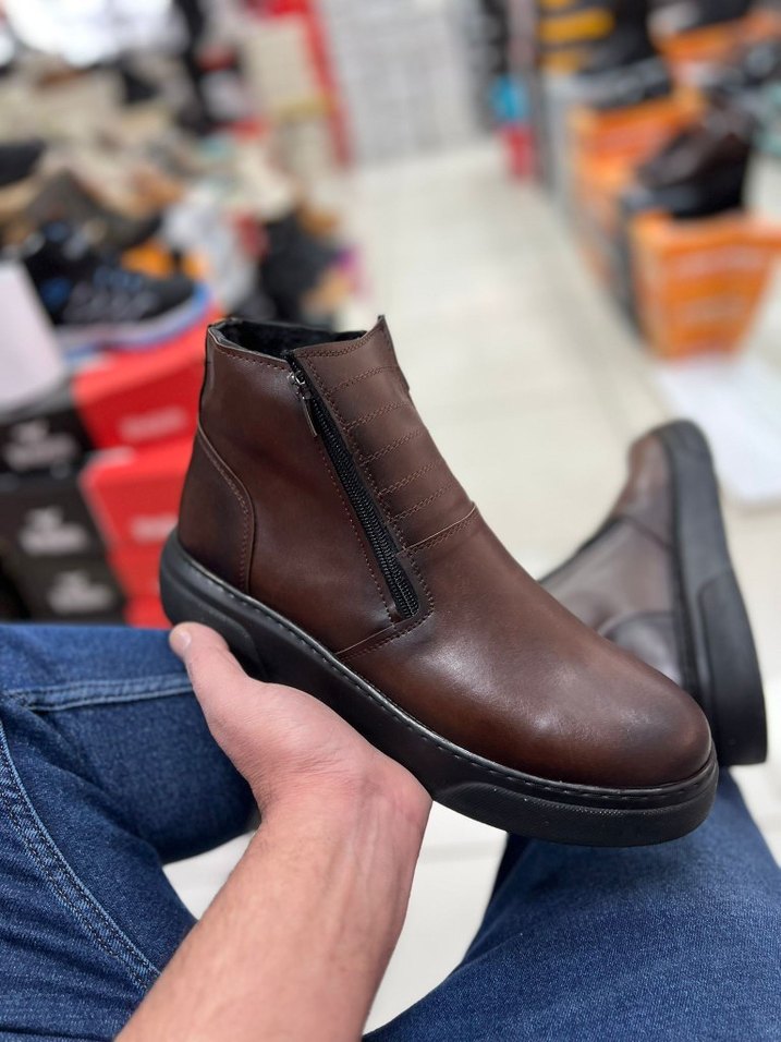 Fermuarlı Kahverengi Deri Erkek Bot - Görsel 2