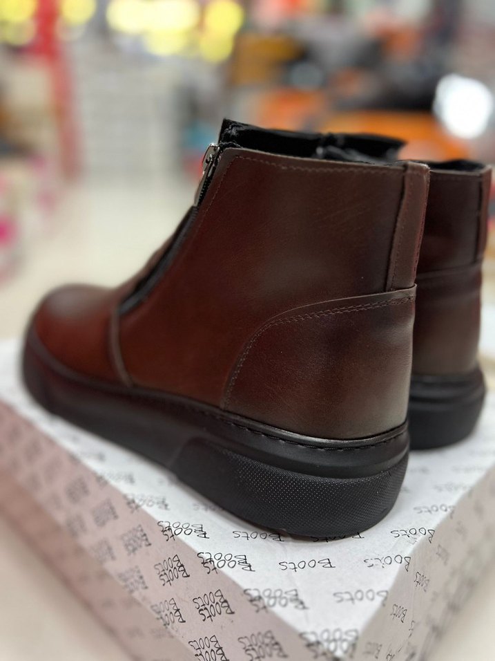 Erkek Kahverengi Deri Fermuarlı Bot - Görsel 4