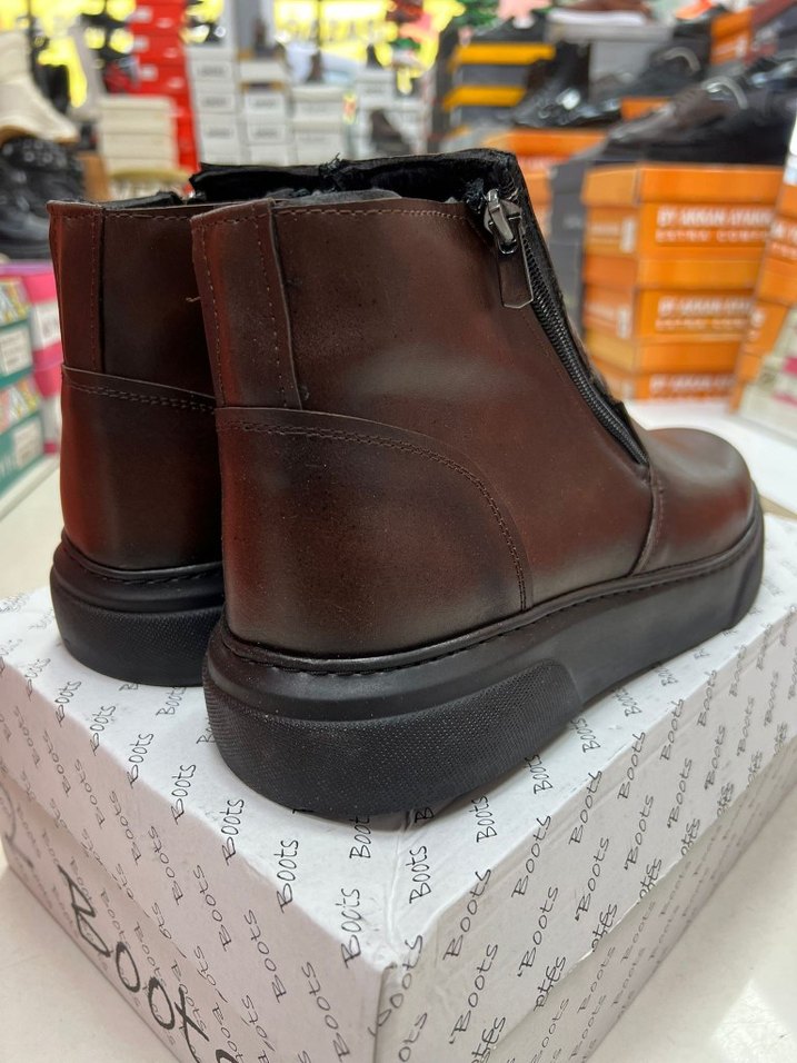 Kahverengi Deri Fermuarlı Erkek Bot - Görsel 3